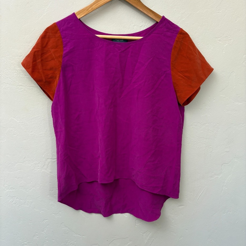 Gryphon New York Silk Color Block Tunic Top Women Size Large Purple Orange